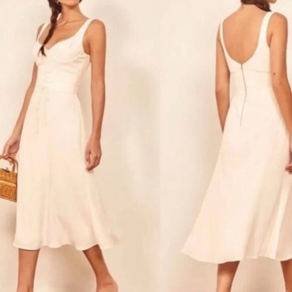 Reformation Sigrid Corset Milkmaid cream/off white midi dress wired cups size 12 - Picture 2 of 15